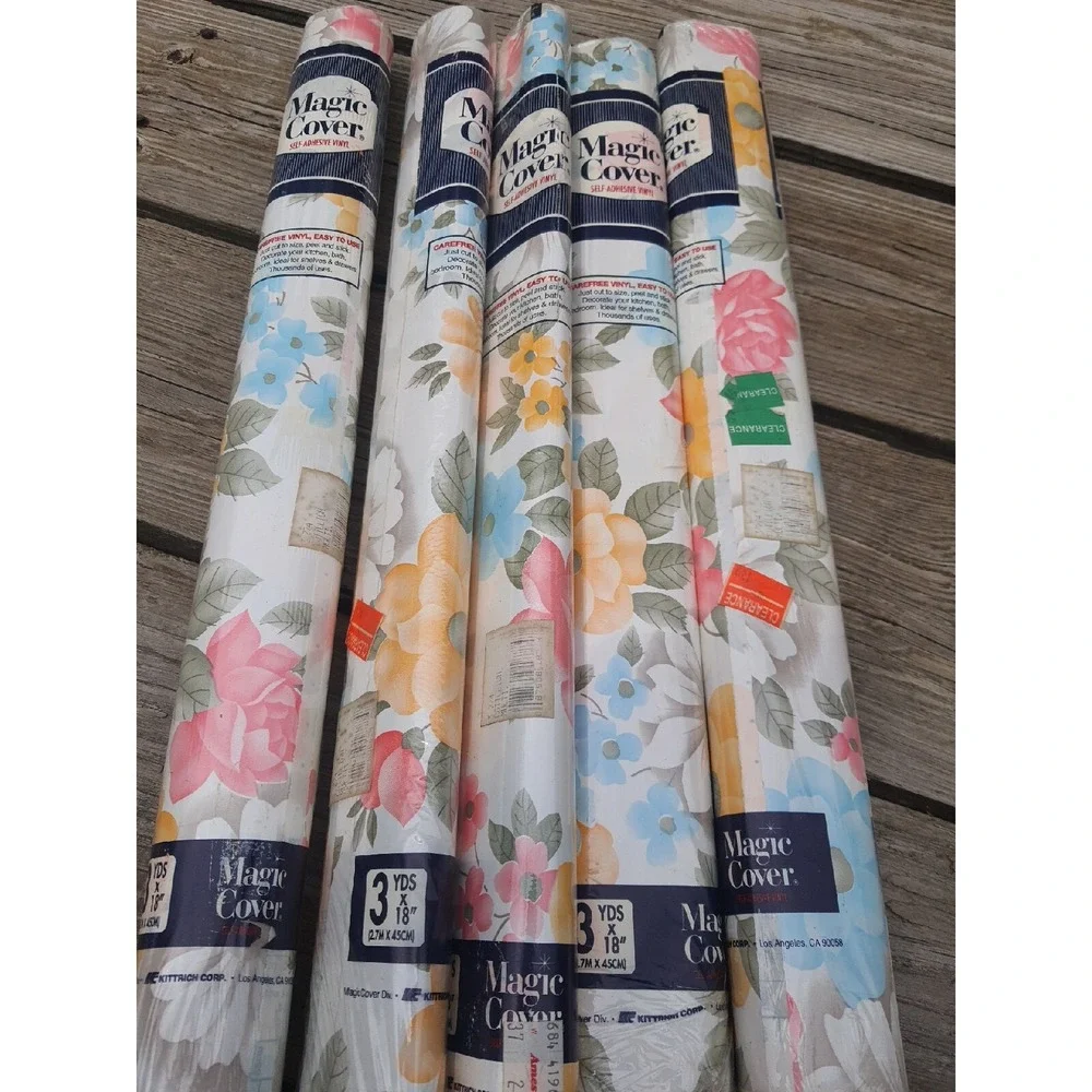 Vintage 5pc Magic Cover Pastel Floral Self-Adhesive Vinyl 3YdsX18